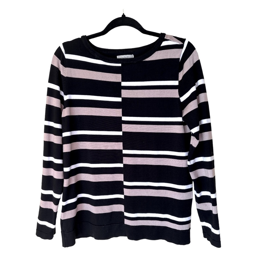 Dana Buchman Long Sleeve Sweater Black White Tan